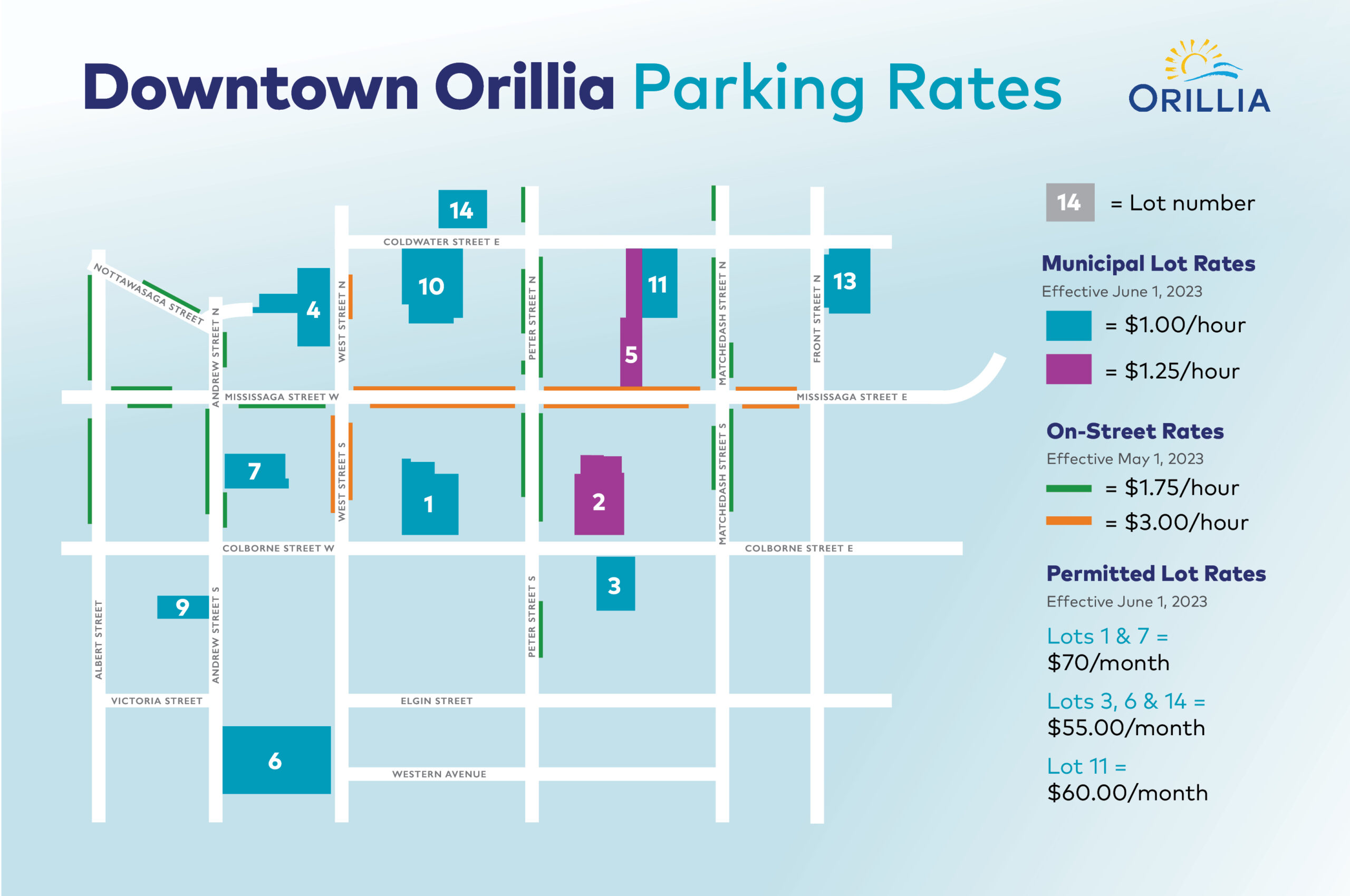 Downtown Orillia Parking Map with Rates 2023 Orillia BIA